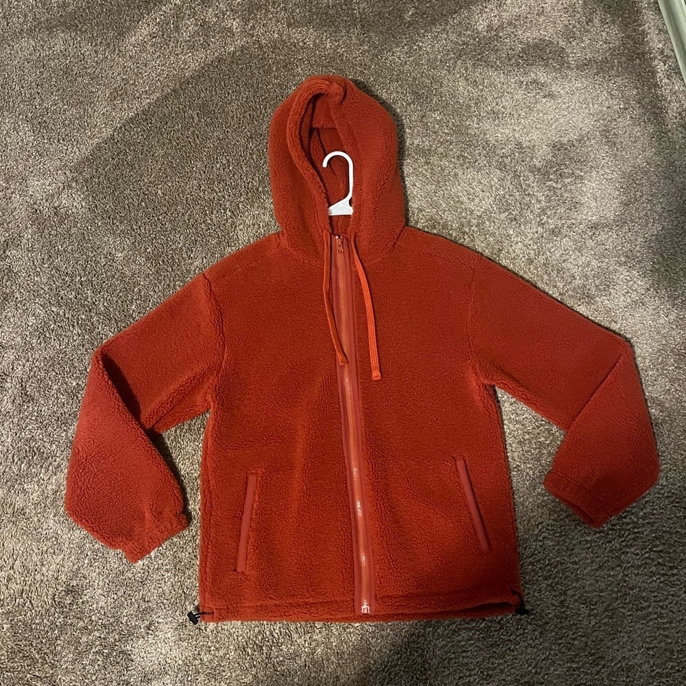Original Use Orange Oversized Fleece Full-Zip Hooded Jacket Women's Small